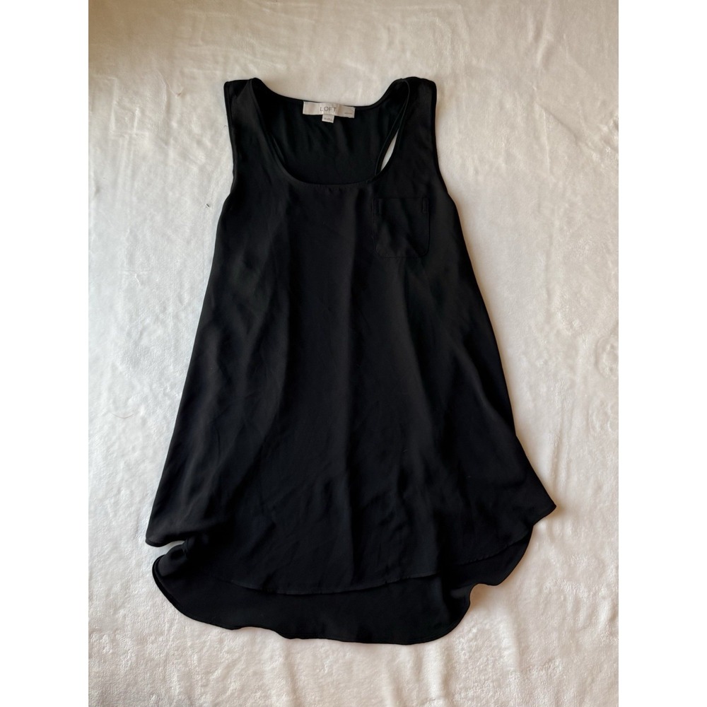LOFT Womens Black Racerback Tank Top Scoop Neck Pocket Size Small Petite Preppy